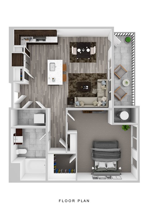 Floor plan for 1 bed, 1 bath, 752 sqft